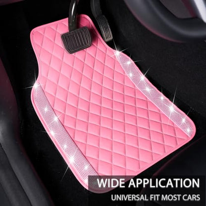 NBTEPEM Pink Bling Leather Car Floor Mats Full Set, Sparkly Diamond Car Mats Universal Fit Most Automotive, Glitter Rhinestone Carpet Waterproof Anti-Slip, 5 pcs Set (Pink Leather Diamond) - color: Pink Leather Diamond