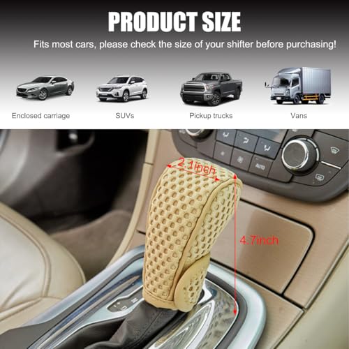 Car Gear Shift Knob Cover, Breathable Automotive Shift Knob Gear Handle Stick Protector Cover, Anti-Slip Anti-Scratch Auto Stick Shift Cover, Universal Car Accessories (Beige, Stick-on) - color: Beige, size: Stick-on