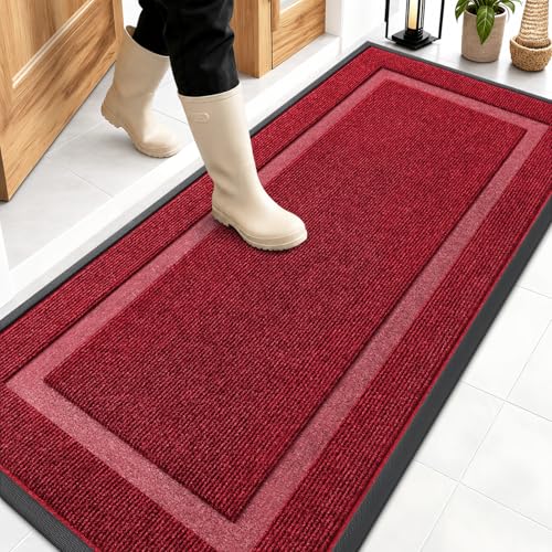OLANLY Front Door Mat Indoor Outdoor Entrance, Waterproof All-Season, All-Weather Doormat, Sturdy Natural Rubber, Fade Resistant, Low Profile, Easy Clean Patio Porch Entryway Mat, 59x23, Wine Red - color: Wine Red, size: 59" x 23"
