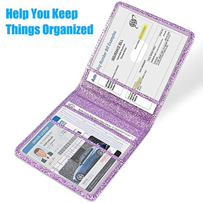 DMLuna Car Registration and Insurance Holder, Folio Leather Vehicle Card Document Glove Box Organizer, Driver License Cards, Glitter Purple - color: Glitter Purple, size: Folio Style