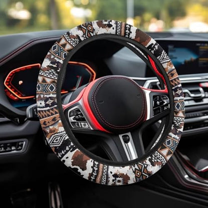 Aztec Car Steering Wheel Cover for Women Washable Steering Wheel Protection 15 Inches Replacement Brown Car Accessories for SUV Vehicle Sedan Truck - color: Aztec Print
