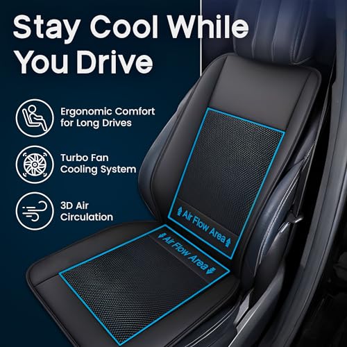 Cooling Car Seat Cover – Ventilated Car Seat Cooler with 10 Turbo Fans & Wired Remote, 3-Speed Cooling Seat Cushion, Universal Fit Car SUV Truck, Breathable 3D Mesh Leather