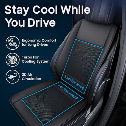 Cooling Car Seat Cover – Ventilated Car Seat Cooler with 10 Turbo Fans & Wired Remote, 3-Speed Cooling Seat Cushion, Universal Fit Car SUV Truck, Breathable 3D Mesh Leather
