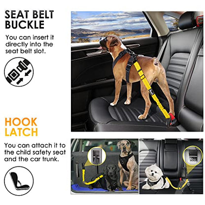 SlowTon Dog Harness, Adjustable Dog Seatbelt, 2 in 1 Latch Bar Attachment, Reflective Nylon Belt Tether, Yellow, 27.55in - color: Yellow