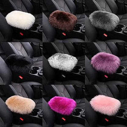 LLB Auto Center Console Cover Pad Universal Fit for SUV/Truck/Car, Genuine Sheepskin Wool Fur Car Armrest Seat Box Cover, Furry Fluffy Auto Armrest Cover Protector (Pink) - color: Pink