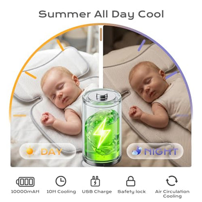 Stroller Cooling Pad with Fan for Baby, 10000mA Rechargeable Battery Baby Car Seat Cooling System for Backseat, Max 10H Ventilation 3 Speeds Cooling Mat Liner for Toddler Boys Summer Essentials - color: Gray