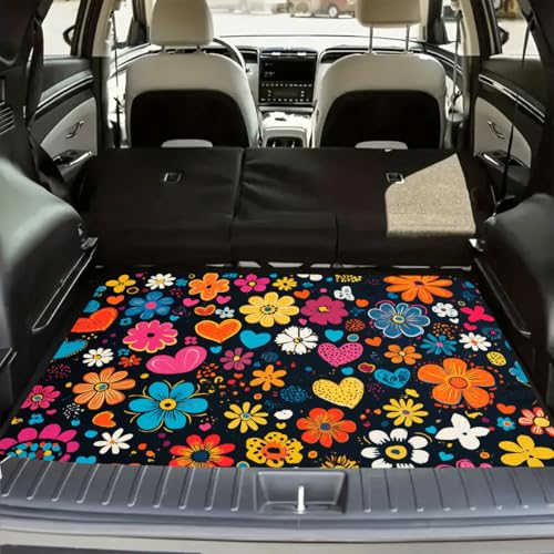 Universal Car Trunk Mat 29" x 39", Colorful Floral Heart All Weather Trunk Protection Cargo Liner, Durable Cargo Mat Rear Trunk Liner, Stylish Vehicle Interior Accessories Suitable for Most Car Models - color: Colorful Floral Heart