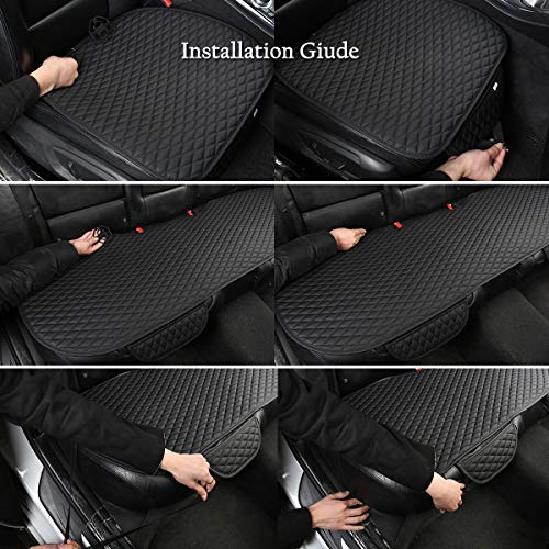Pu Leather Car Seat Bottom Covers Protectors Include 1 Pair Front Driver Seat Pad Mat and 1 Rear Bench Cover Universal Fit 90% Vehicles,Pink