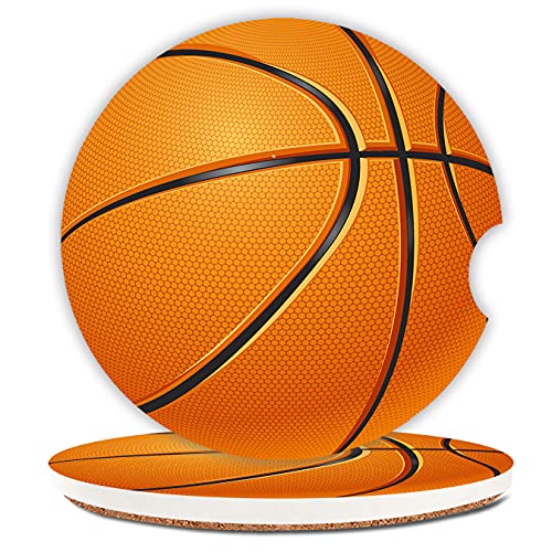 Basketball Absorbent Car Coasters,Cool Ceramic Cup Holders Coasters with a Finger Notch for Women Men 2.56"(2 Pieces) - color: Basketball