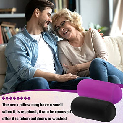 Geelin 2 Pcs Microbead Roll Pillow 11.8 x 6.3 Inch Soft Pillow Bolster Cylindrical Pillow Microbead Pillows for Sleeping Home Travel Neck Head Back Support Rest (Violet, Black) - color: Violet, Black