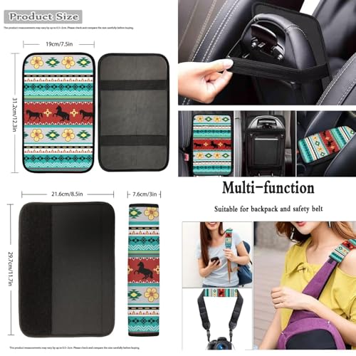 Dreaweet Aztec Tribal Horse Car Seat Covers Full Set 12 Pcs,Universal Car Seat Cover with Steering Wheel Cover,Seat Belt Pads,Armrest Cover,Cup Holder Coasters,Handbrake Cover,Gear Shift Knob Cover - color: Aztec Tribal Horse