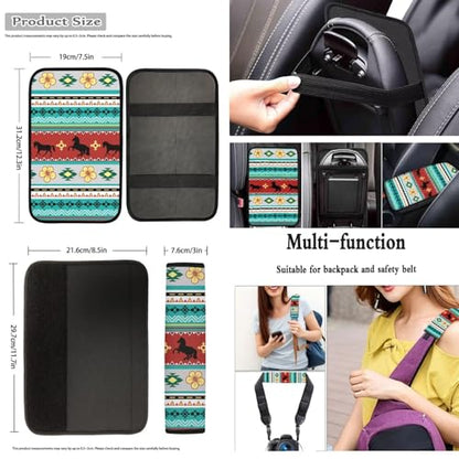 Dreaweet Aztec Tribal Horse Car Seat Covers Full Set 12 Pcs,Universal Car Seat Cover with Steering Wheel Cover,Seat Belt Pads,Armrest Cover,Cup Holder Coasters,Handbrake Cover,Gear Shift Knob Cover - color: Aztec Tribal Horse