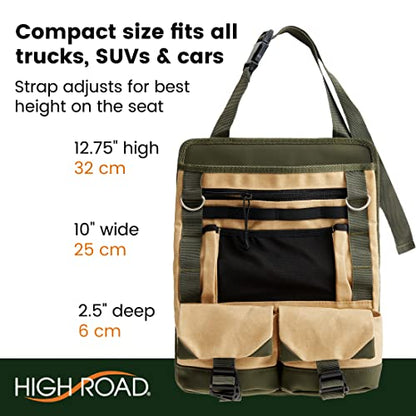 High Road Cotton Canvas Front Seat Organizer with Tablet and File Compartments, 9-pocket Car Office Passenger Seat Organizer - size: 9-pocket