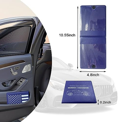 Ziciner Car Registration Insurance Holder, 2Pack Essential Auto PVC Card Document Glove Box Organizer with Velcro Closure, Universal Car Accessories for Men & Women (Blue/Back Flag) - color: Blue/Back Flag