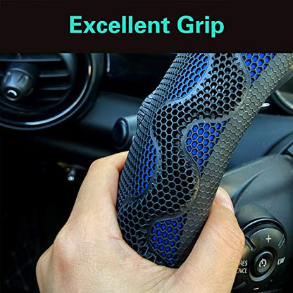 Steering Wheel Cover Great Grip with 3D Honeycomb Anti-Slip Design, Universal 14.5-15 Inch (Blue)