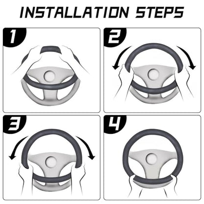 Car Steering Wheel Cover Universal 15 inch Auto Antislip Leather Protector Flower Grain Black - color: Black