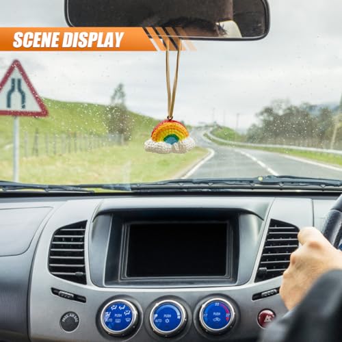 Cute Rainbow Car Rear View Mirror Hanging Ornament, Resin Cartoon Waterproof Swing Charm, Auto Interior Pendant Decor for Women Men, Ideal Present(Rainbow)