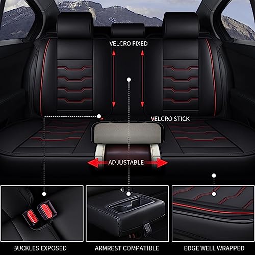 Full Set Seat Covers for Mitsubishi Outlander 2011-2024 2025 2026 Waterproof Premium Leather for Outlander Car Seat Covers Compatible Airbag Seat Cushions(5 Seats, Black&Redline)