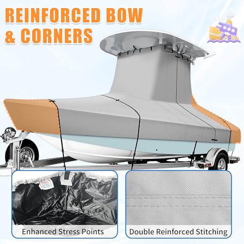 iCOVER T-Top Boat Cover, 600D Heavy Duty Marine Grade Waterproof Tear Resistant Boat Cover for Center Console Boat with T TOP Roof, Fits 22'-24' Long Beam Width up to 116", Grey - color: T-TOP, size: F: 22'-24' long, Beam Width up to 116" W