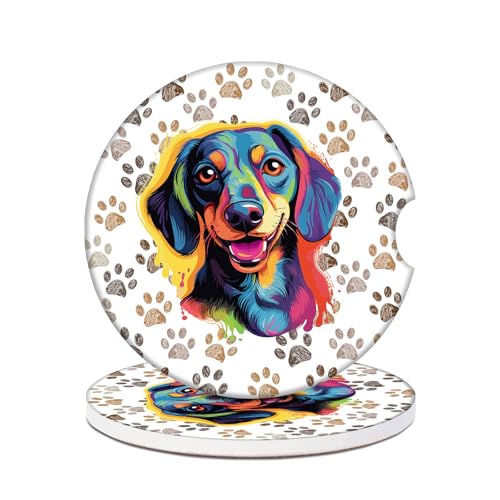 Dog Paw Print Car Coasters for Cup Holders, 2 Pack Absorbent Ceramic Animals Car Cup Coasters Interior Accessories 2.56 Inch for Women Men - color: Dog Paw Print