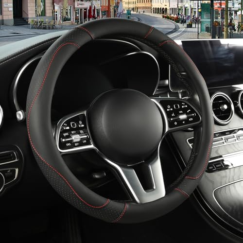 Microfiber Leather Steering Wheel Cover Large Size for Ford F150 F250 F350 F450 RAM 4Runner Tacoma Tundra Sequoia Model S Model X, Breathable, Anti Slip, 15.5 inch to 16 inch, Black - color: Black, size: Round-Large[15.5"-16"]