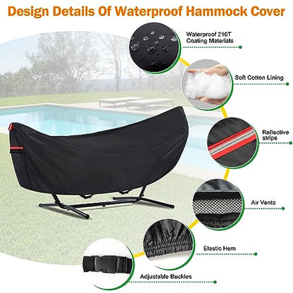 Waterproof 11-12 FT Hammock Cover, 210T Sun Rain UV Dust Snow Protection Outdoor Hammock Covers with Windproof Straps & Soft Cotton Lining for 11-12ft Stand - color: 11ft Hammock Cover-black