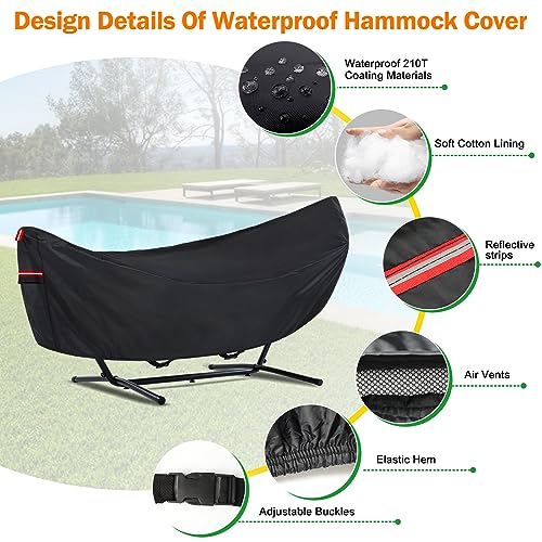 Waterproof 10 FT Hammock Cover, 210T Sun Rain UV Dust Snow Protection Outdoor Hammock Covers with Windproof Straps & Soft Cotton Lining for 10ft Stand - color: 10ft Hammock Cover-black