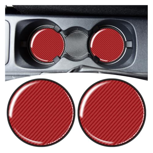2PCS Sports Racing Car Cup Holder Coasters, 2.67 Inch Carbon Fiber Automotive Cup Holder Insert Coaster Pad, Non-Slip Shockproof Vehicle Interior Drink Cups Mat for RV, SUV, Truck(Red) - color: Red