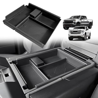 Muslogy Center Console Organizer Compatible with 2020-2025 2026 Chevy Silverado/GMC Sierra 1500 2500HD 3500HD Accessories Storage Insert Box Console Armrest Divider(Jump Seat ONLY) - Upper Organizer