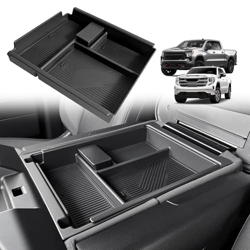 Muslogy Center Console Organizer Compatible with 2020-2025 2026 Chevy Silverado/GMC Sierra 1500 2500HD 3500HD Accessories Storage Insert Box Console Armrest Divider(Jump Seat ONLY) - Upper Organizer