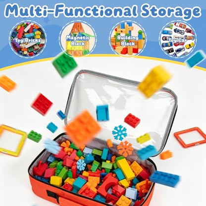 4 PCS Toy Storage Bags, Magnetic Tiles Storage Bag With Visual Top Flap, Label Pocket and Mesh Pockets Fit for LEGO, Building Blocks, Magnetic Tiles, Toy Cars - size: 4PCS(4 Medium）