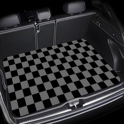 Universal Car Trunk Mat 29" x 39", Black and Gray Plaid All Weather Durable Cargo Mat Protector for SUV, Truck, Van | Stylish Cargo Liner Cover Leopard Print Car Accessories - color: Black and Gray Plaid