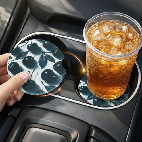 Ceramic Car Coasters, 2 Pack, 2.64" Absorbent Car Cup Holder Coasters, Cute Ceramic Car Coasters for Women, Black Cherry Pattern - color: Black Cherry