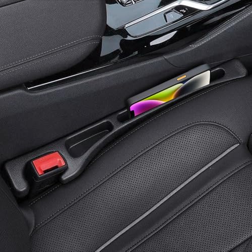 Car Seat Gap Filler, 2 Pack No-Drop Seat Side Gap Seam Filler Organizer with Phone Holder, Universal Fit Fill The Gap Between Seat and Console, Perfect for Car SUV Truck Black