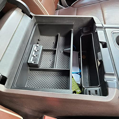 Center Console Organizer for 2014-2018 Chevy Silverado 1500 / GMC Sierra 1500 Accessories and 2015-2019 Sierra/Silverado 2500/3500HD and 15-2020 Yukon/Yukon XL/Tahoe/Suburban Armrest Storage Box black