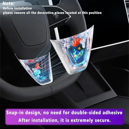Car Steering Wheel Sticker Acrylic Ornament Charm Interior Decor Decorative Sticker Easy Install for Model Y/3- Clear Blue