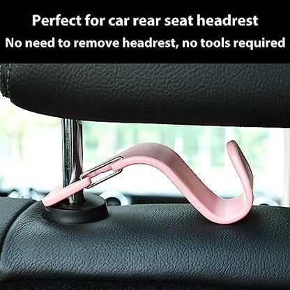 4-Pack 360° Rotating Universal Car Headrest Hooks, Car Organizer Hanger Storage Hooks for Bag Purse Cloth Grocery Universal Fit with Clip Pink - color: Pink