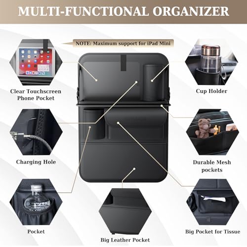Coverado Car Backseat Organizer with Tablet Tray, Nappa Leather Organizer for Car Seat Back, Waterproof Car Seat Organizer with Touch Screen, Seat Protector Kick Mats for Kids - size: 1 Pack