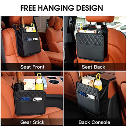 2Pack Car Seat Back Hanging Bag Car Document Holder Multi-Pocket Bottle Bag Storage Waterproof Pu Leather Box Organizer Travel Tidy Pouch Pocket Kids - color: Black A x2