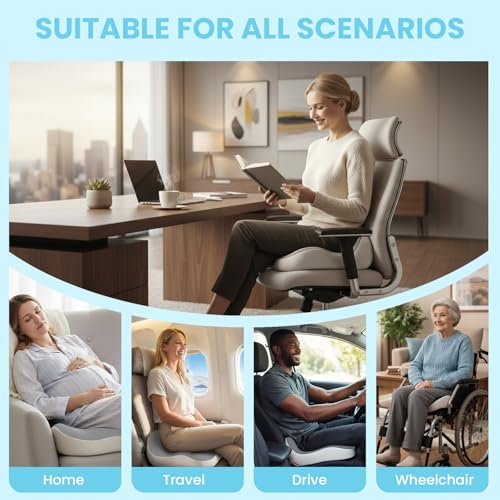 Seat Cushion,Office Chair Memory Cushion, Ergonomic Design, Relieve Sciatica and Long-Term Sitting Pain, Suitable for desks, car Seats, Games, wheelchairs - color: Gray