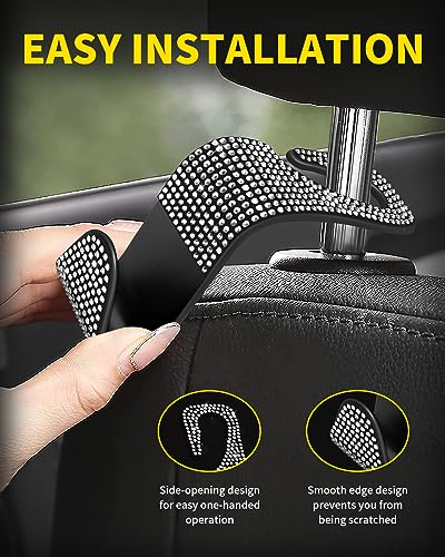 4 Pack Blink Diamond Car Seat Headrest Hooks Crystal Rhinestone Car Purse Holder Universal Interior Accessories for Handbags, Water Bottles, Coats, Umbrellas, White - color: White