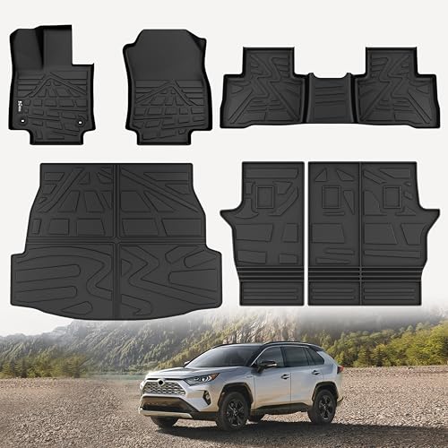KARPAL Floor Mats Fit for Toyota RAV4 2019-2024 2025 (Include Hybrid), Custom Fit All Weather TPE Floor Liners, 1st & 2nd Row & Cargo Liner & Backrest Mat, RAV4 Accessories - style: 2019-2025 | For Toyota Rav4 | 1st & 2nd Row & Cargo & Backrest Mat