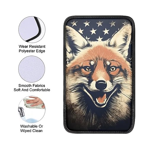 Car Center Console Pad, Universal Waterproof Car Armrest Seat Box Cover, Car Interior Accessories for Most Vehicle SUV Truck Vintage American Flag Fox Car Armrest Pad - color: vintage american flag fox