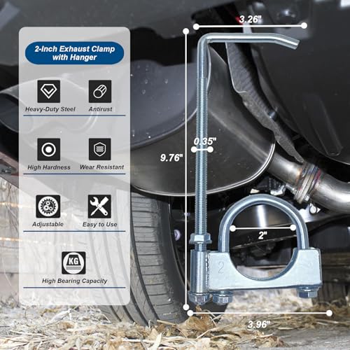 2" Universal Exhaust Clamp With Hanger, Muffler Hanger Exhaust Pipe Hanger for Cars, Trucks - size: 2"