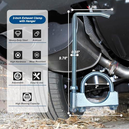 2" Universal Exhaust Clamp With Hanger, Muffler Hanger Exhaust Pipe Hanger for Cars, Trucks - size: 2"