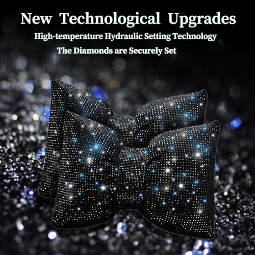 Car Headrest Pillow Bowknot Neck Support Pillow for Driver with Bow Tie Bling Diamond Head Neck Support Rhinestone Accessories for Girls and Women Black 2Pcs