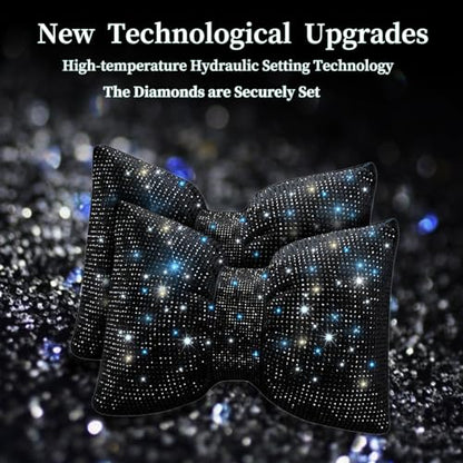 Car Headrest Pillow Bowknot Neck Support Pillow for Driver with Bow Tie Bling Diamond Head Neck Support Rhinestone Accessories for Girls and Women Black 2Pcs