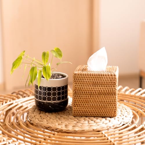 2 Pack Rattan Tissue Box Cover Square, Hand Woven Wicker Tissue Holder, 5.5 x 5.5 X 5.7 inch, Natural - color: Natural, size: Square (5.7"H) (Set of 2)