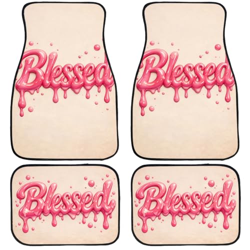 4 Piece Blessed Car Floor Mats Full Sets Pink Dripping 3D Automotive Foot Mats Rugs Carpet for Car Non-Slip Auto Car Accessories Universal Fit for Car SUV Truck Van - color: Blessed