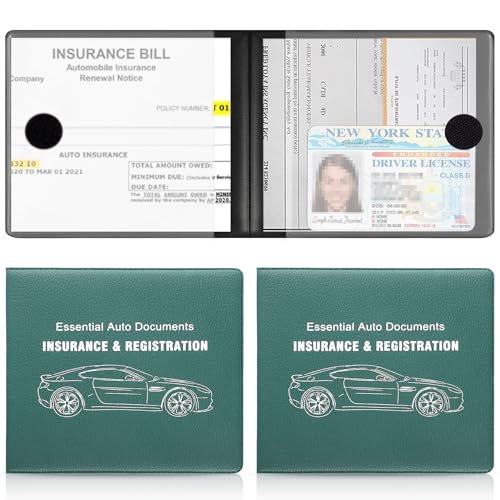 UYYE Car Registration and Insurance Card Holder, Vehicle Glove Box Car Organizer, Interior Car Accessories for Documents, Cards, License - 2 Pack - color: Lichee Green